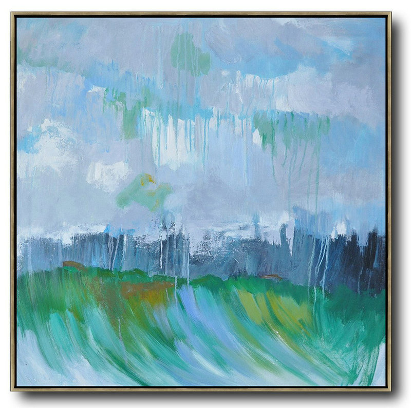 Oversized Canvas Art On Canvas,Oversized Abstract Landscape Oil Painting,Canvas Wall Art,Gray,Green,Dark Blue.etc
